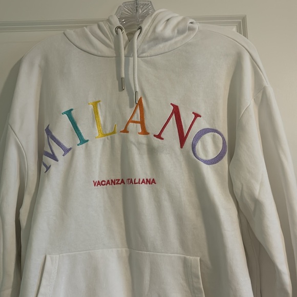 H&M Women’s M White Oversized Milano Embroidered Hoodie Sweatshirt - Picture 7 of 9